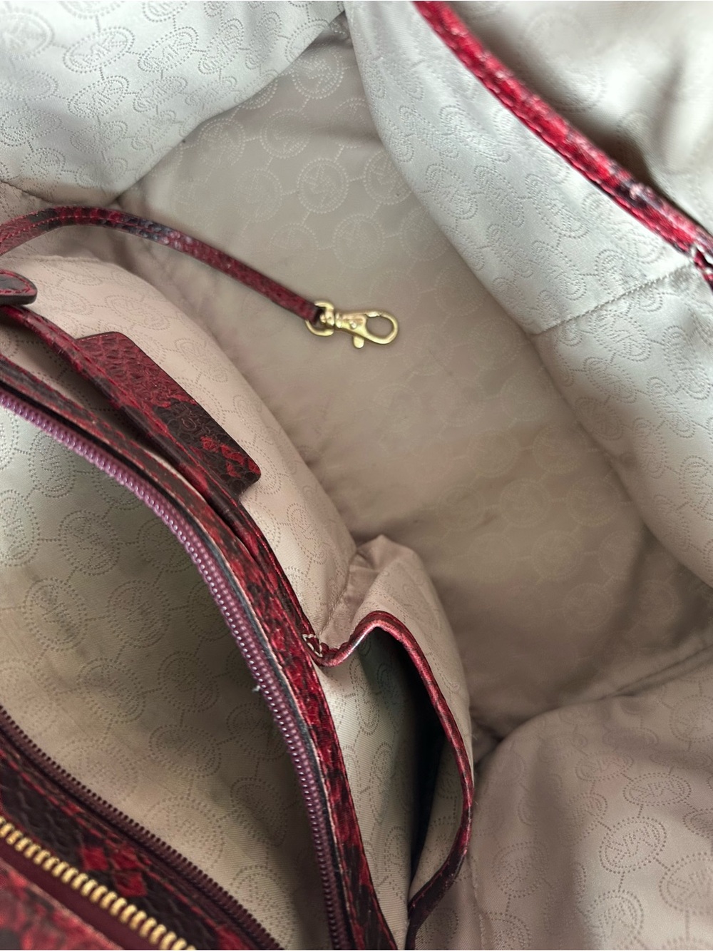 MICHAEL KORS Red and Black Python Cinnabar Anaconda Embossed Leather Selma Tote - Picture 4 of 7